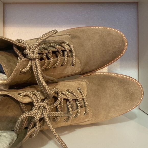 Zara Basic Collection Suede Lace Up Shearling Lined Ankle Boots Cozy Winter - Picture 7 of 14